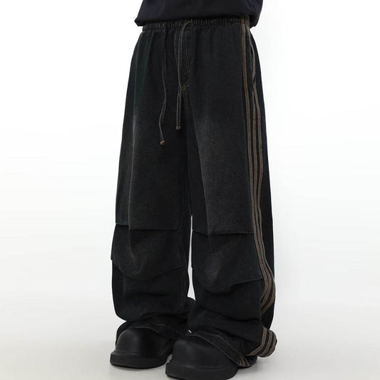 American Pleated Wide Leg Jeans for Men - Stylish Black Denim Trousers - Buy Center
