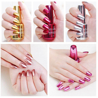 Mirror Silver Nail Polish - Metallic Stainless Steel Finish, 18ml - Buy Center