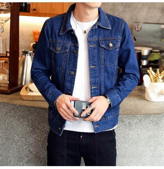 Buycenter Men's Slim Fit Denim Jacket - Multi-Pocket Motorcycle Style - Buy Center