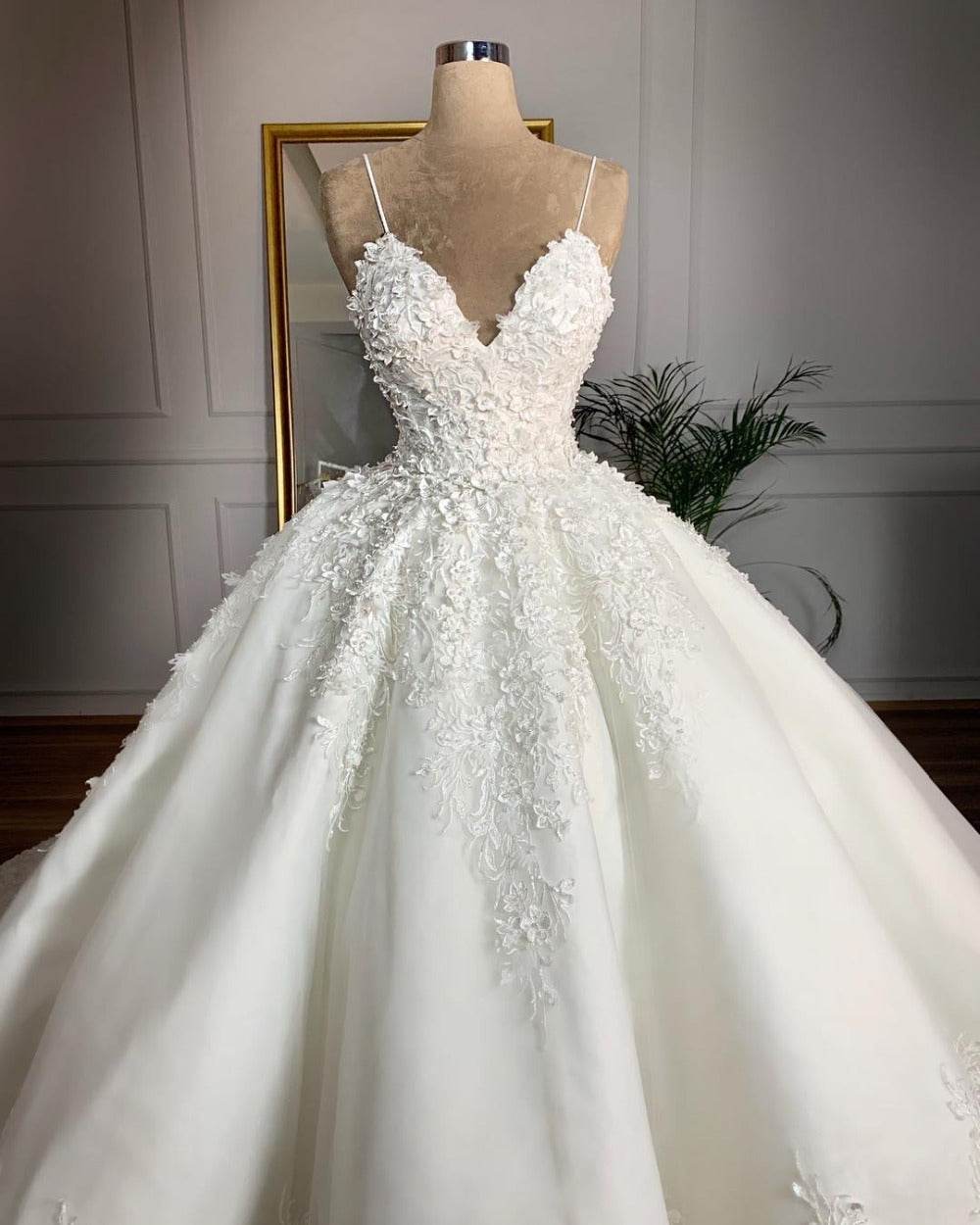Deep V-Neck Lace Wedding Dress - Elegant Spring Style for 2024 - Buy Center
