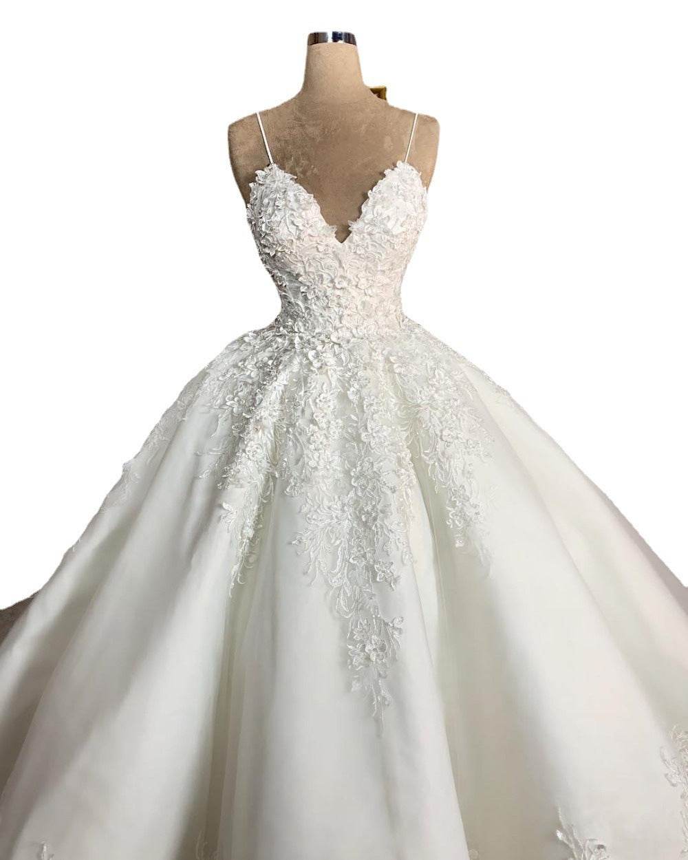 Deep V-Neck Lace Wedding Dress - Elegant Spring Style for 2024 - Buy Center