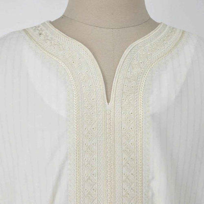 Ethnic Style White Muslim Robe - Casual Loose Fit & Elegant Embroidery