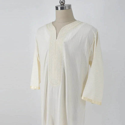 Ethnic Style White Muslim Robe - Casual Loose Fit & Elegant Embroidery - Buy Center
