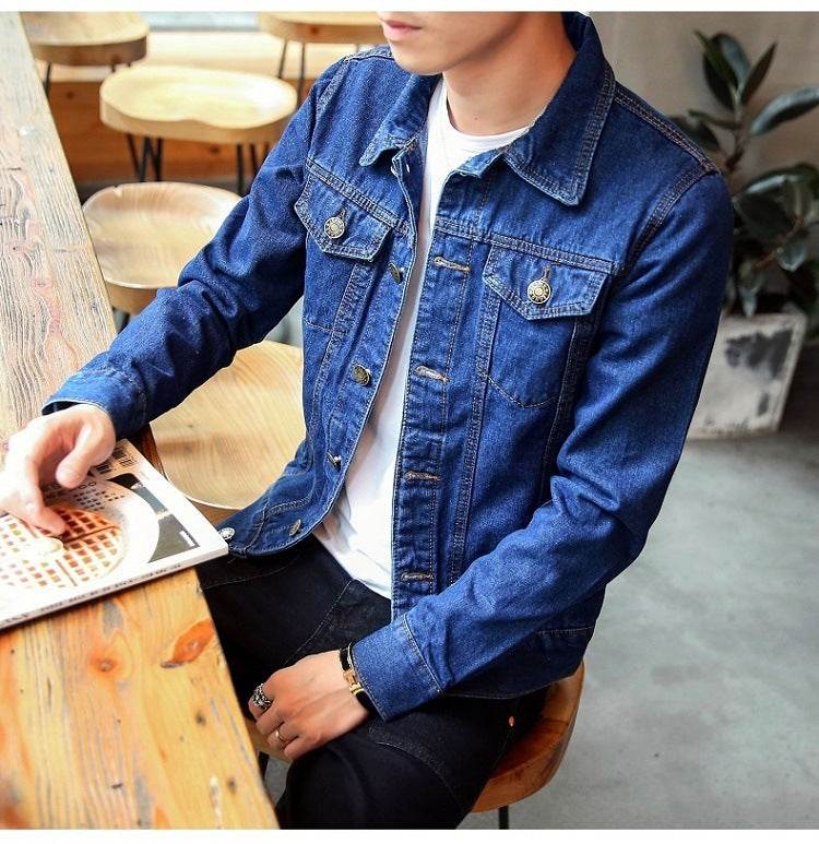 Buycenter Men's Slim Fit Denim Jacket - Multi-Pocket Motorcycle Style - Buy Center