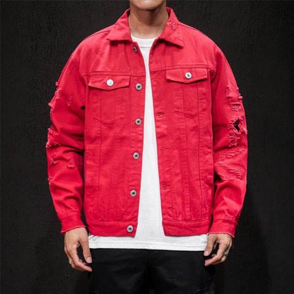 Men's Plus Size Denim Jacket - Embroidered Genuine Leather, Stylish Fit - Buy Center