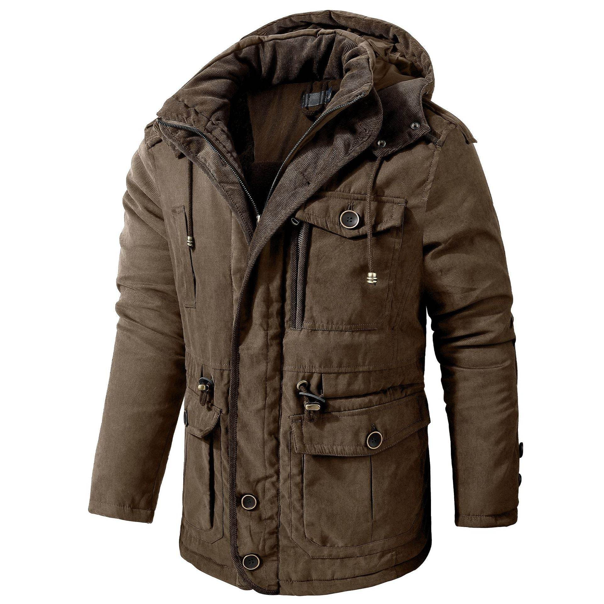 Men's Plus Size Hooded Fleece-Lined Parka - Stylish Mid-Length Winter Coat - Buy Center