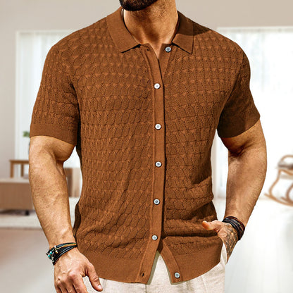 Buycenter Men's Knitwear Cardigan - Pointelle Design, Short Sleeve for Summer