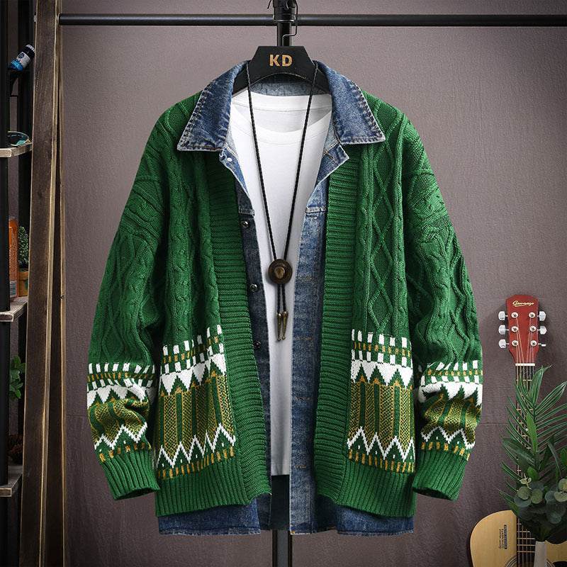 Men's Polo Collar Cardigan Sweater - Thick Rabbit Fur, Stylish Warmth - Buy Center