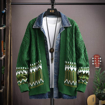 Men's Polo Collar Cardigan Sweater - Thick Rabbit Fur, Stylish Warmth - Buy Center