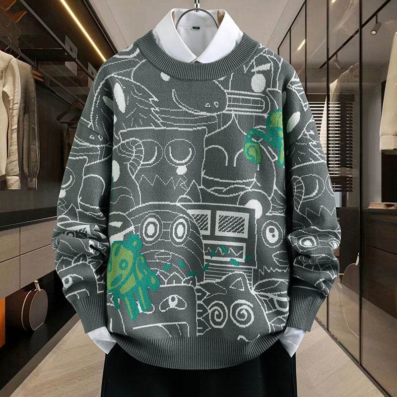 Thickened Round Neck Sweater for Teenagers - Trendy Winter Pullover - Buy Center
