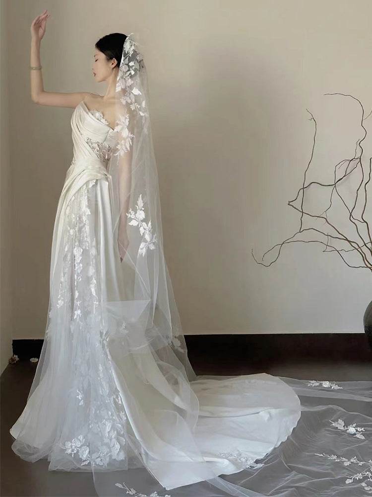 Elegant Satin Lace Fishtail Wedding Dress - Tube Top & Sleeveless Style - Buy Center