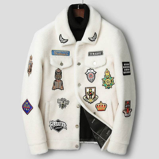 Fashionable White Grain Lamb Fur Jacket - Genuine Leather M-5XL Sizes - Buy Center