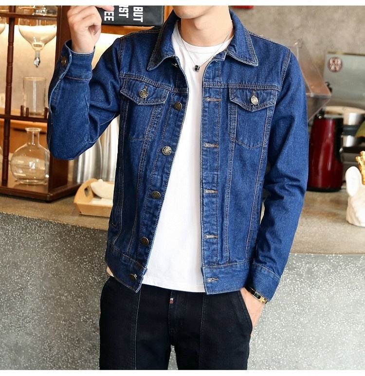 Buycenter Men's Slim Fit Denim Jacket - Multi-Pocket Motorcycle Style - Buy Center