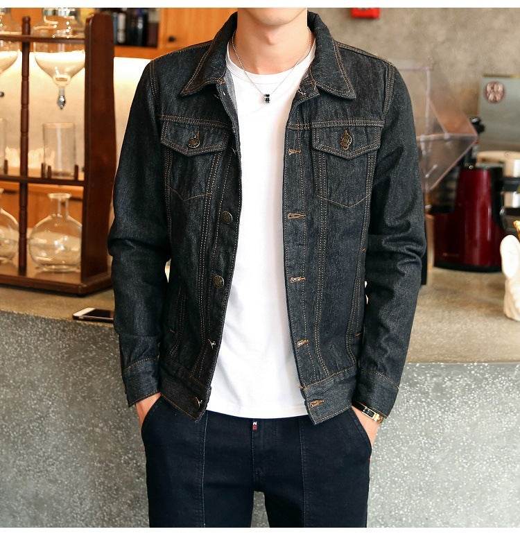 Buycenter Men's Slim Fit Denim Jacket - Multi-Pocket Motorcycle Style - Buy Center