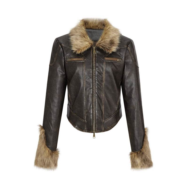 Women's Retro Fur Collar Jacket - Cozy Slim Fit for Winter 2025 - Buy Center