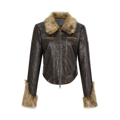 Women's Retro Fur Collar Jacket - Cozy Slim Fit for Winter 2025 - Buy Center