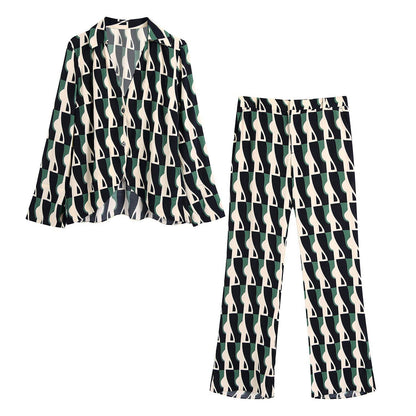 Stylish Men's Geometric Print Pants Suit - Comfortable Loose Blouse Set - Buy Center