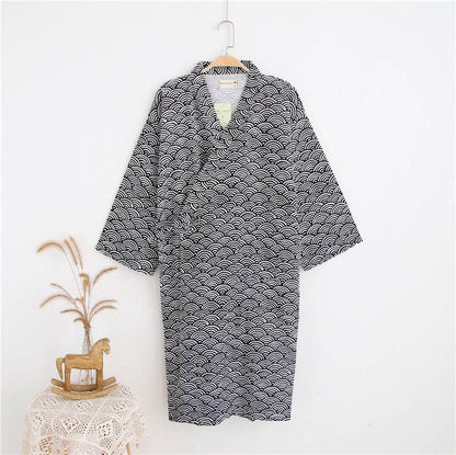 Pure Cotton Mid-Length Men's Robe - Breathable Double Gauze Comfort - Buy Center