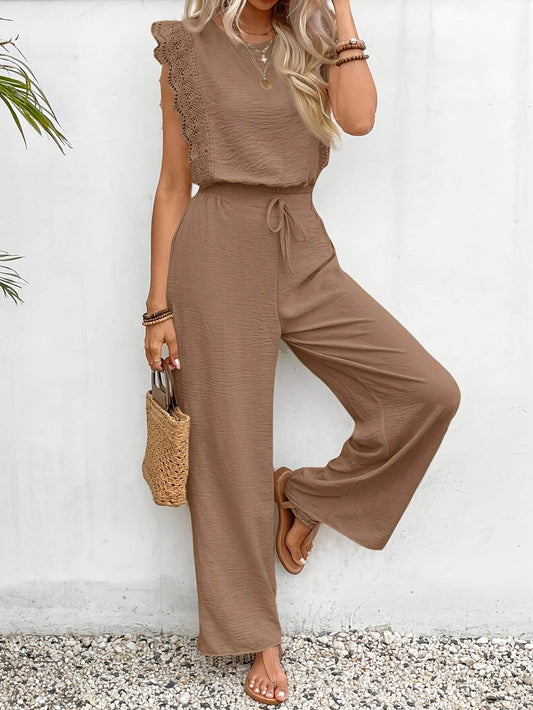 Elegant Exclusive Lace Trim Short Pants Set - 100% Polyester, Crew Neck - Buy Center