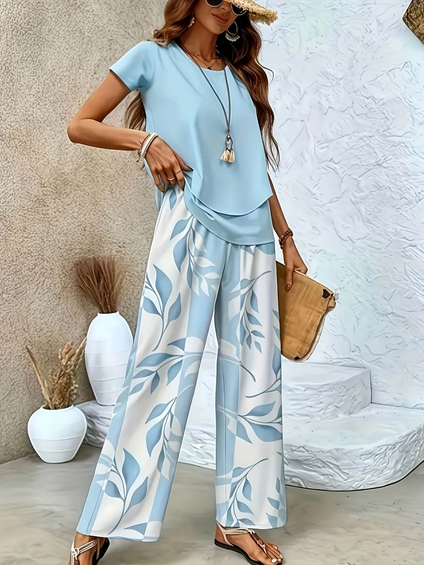 Women's Floral 2pcs Short Sleeve Pants Set - Elegant Spring Style - Buy Center