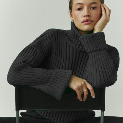 Buycenter Women's Turtleneck Sweater - Striped Loose Pullover Style - Buy Center