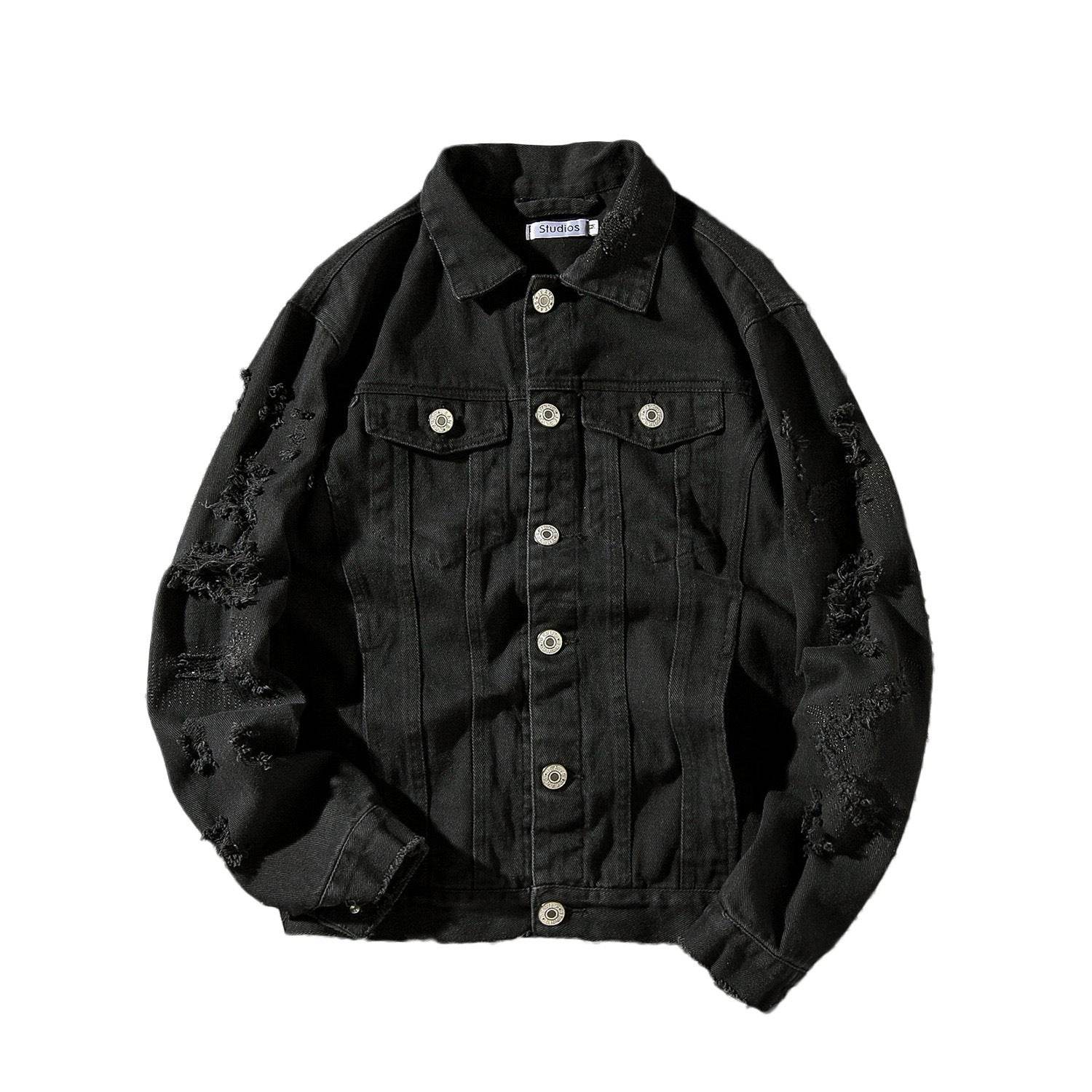 Men's Plus Size Denim Jacket - Embroidered Genuine Leather, Stylish Fit - Buy Center