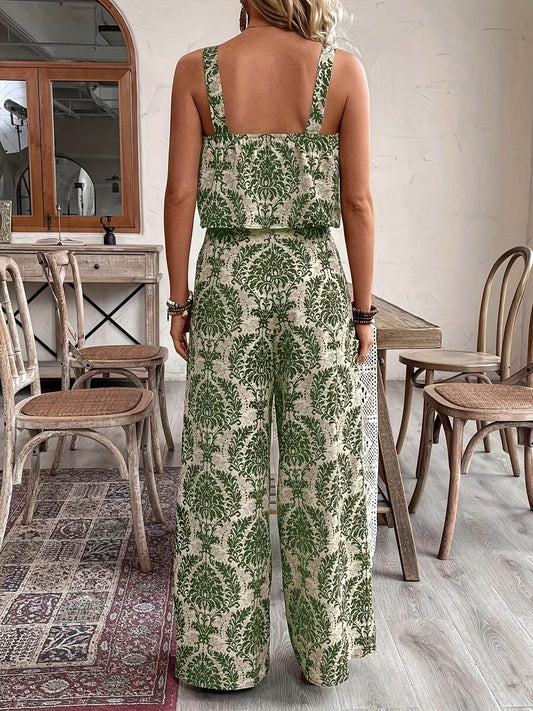 Women's Vacation Outfit - Off-Shoulder Tank Top & Wide-Leg Pants - Buy Center