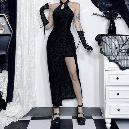 Flock Printing Slit Cheongsam Dress - High Waist Stylish Design for Women - Buy Center