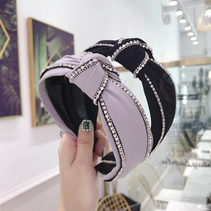 Diamond Studded Knotted Headband - Stylish Wide-Brimmed Hair Accessory - Buy Center