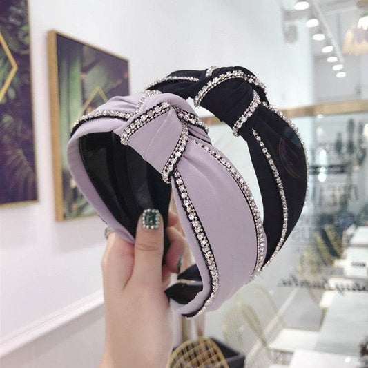 Diamond Studded Knotted Headband - Stylish Wide-Brimmed Hair Accessory - Buy Center
