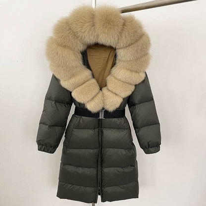 Women's Long Hoodie Coat - Real Fox Fur Collar, Padded Warmth 2025 - Buy Center