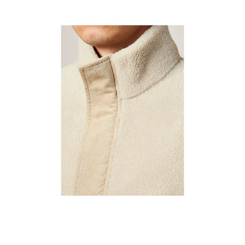 Buycenter Men's Winter Faux Lamb Jacket - Thick, Stylish Stand Collar - Buy Center