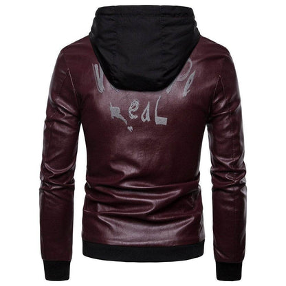 Buycenter Men's Hooded Leather Coat - Premium Winter Style in Black & Wine Red - Buy Center