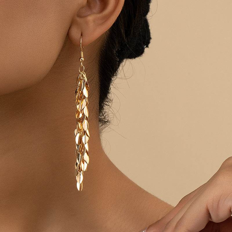 Gold Alloy Leaf Shaped Earrings - Stylish European Design for Any Occasion - Buy Center