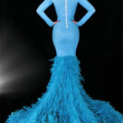 Buycenter Elegant Feather Trailing Dress - Elegant Evening Wear - Buy Center