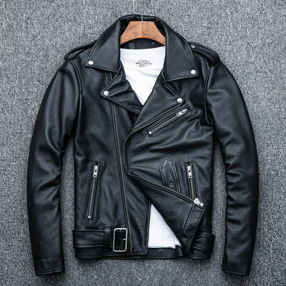 Pure Cowhide Biker's Leather Jacket - Durable Style, Sizes S to 5XL - Buy Center
