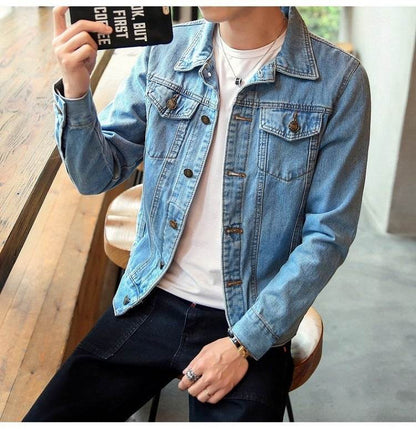 Buycenter Men's Slim Fit Denim Jacket - Multi-Pocket Motorcycle Style - Buy Center