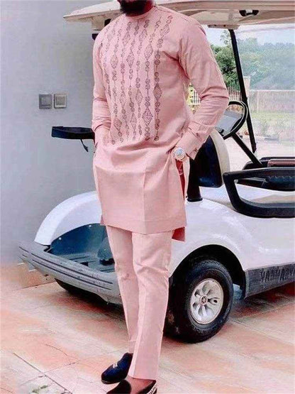 African Ethnic Print Casual Suit for Men - Stylish Cotton Blend Leisurewear