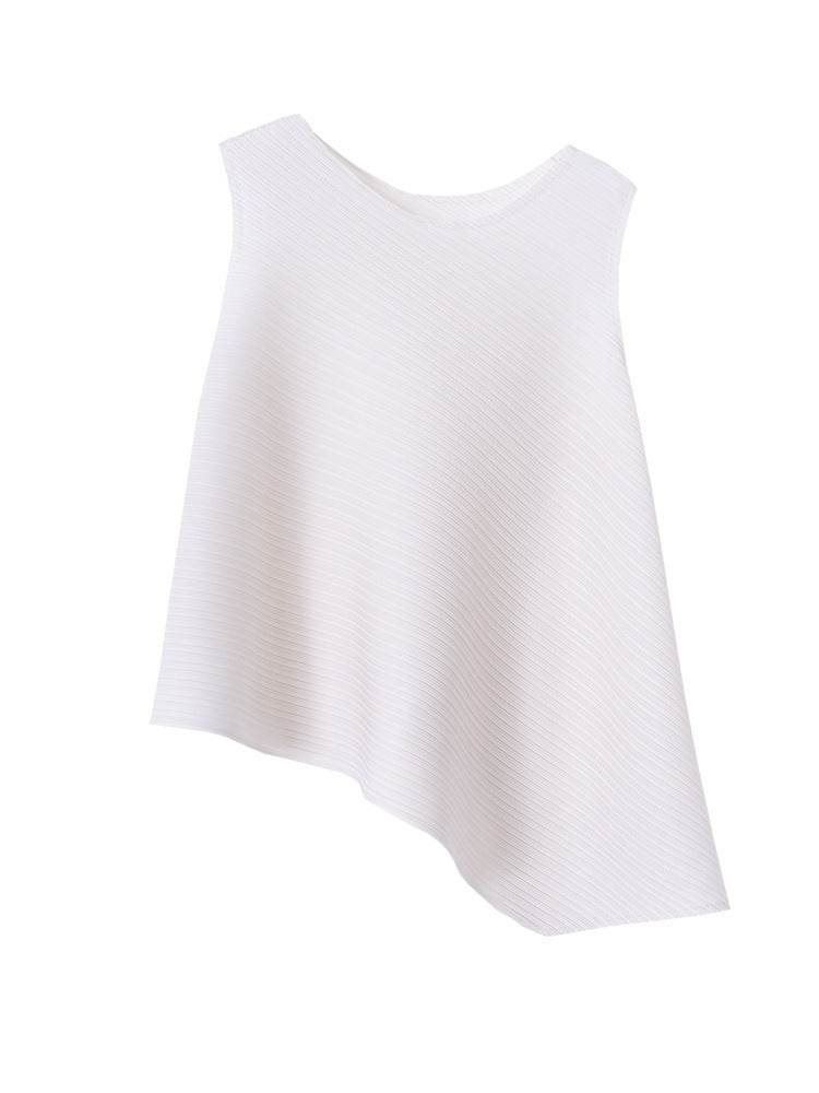 Pleated Women's Slimming T-Shirt - Stylish Sleeveless Fit in Various Colors - Buy Center
