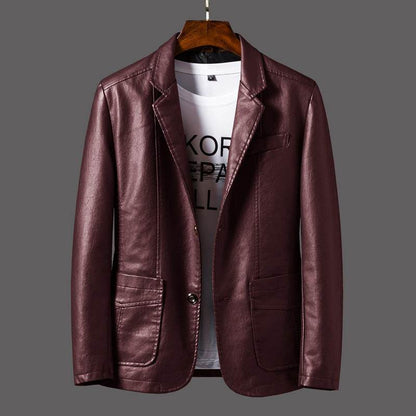 Men's Slim Fit Leather Jacket - Studded Lapels for Autumn & Winter - Buy Center