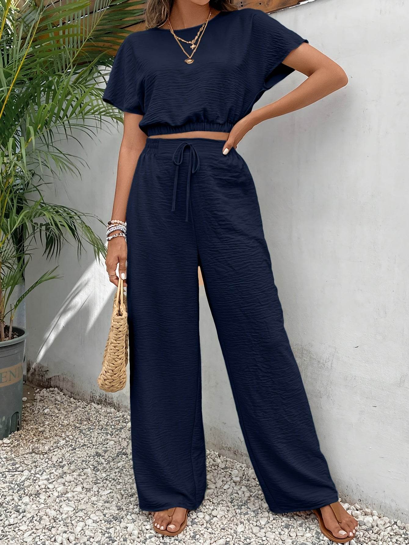 Elegant Solid Color Shorts Set - 100% Polyester, Machine Washable - Buy Center