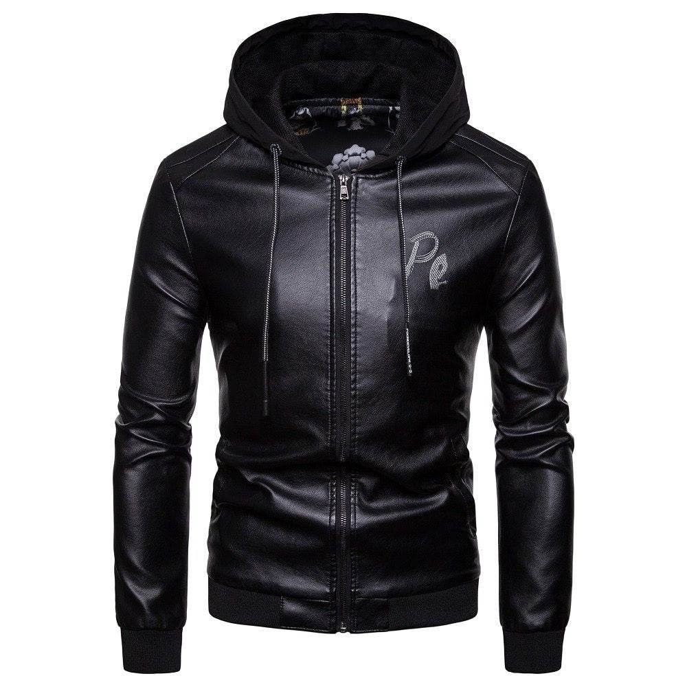 Buycenter Men's Hooded Leather Coat - Premium Winter Style in Black & Wine Red - Buy Center