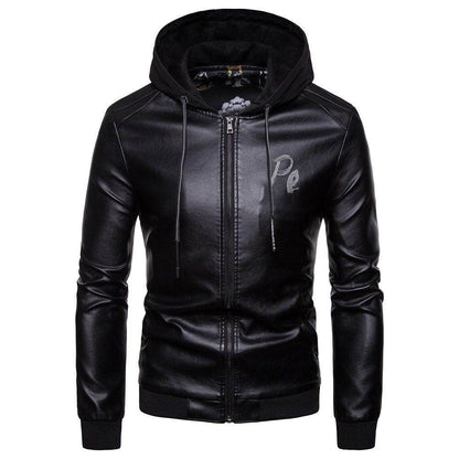 Buycenter Men's Hooded Leather Coat - Premium Winter Style in Black & Wine Red - Buy Center
