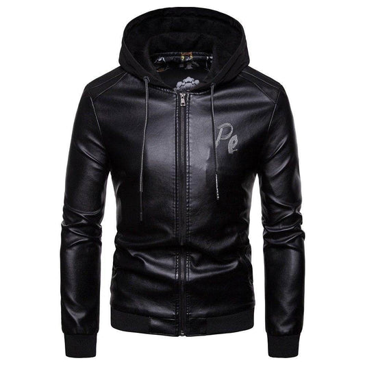 Buycenter Men's Hooded Leather Coat - Premium Winter Style in Black & Wine Red - Buy Center
