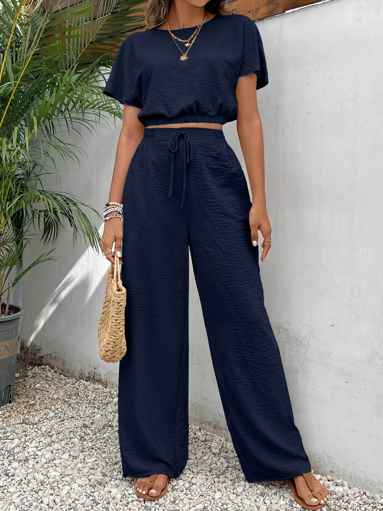 Elegant Solid Color Shorts Set - 100% Polyester, Machine Washable - Buy Center