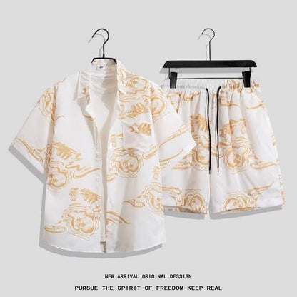 Hong Kong Style Retro Printed Shirt - Men's Short Sleeve Summer Top - Buy Center