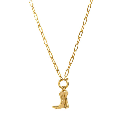 Fashion Boots Gold Pendant Necklace - Pentagram & Cowboy Hat Design - Buy Center