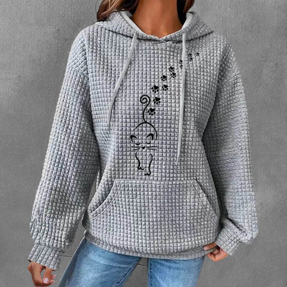 Women's Olive Green Hooded Waffle Sweater - Trendy Patchwork Design - Buy Center