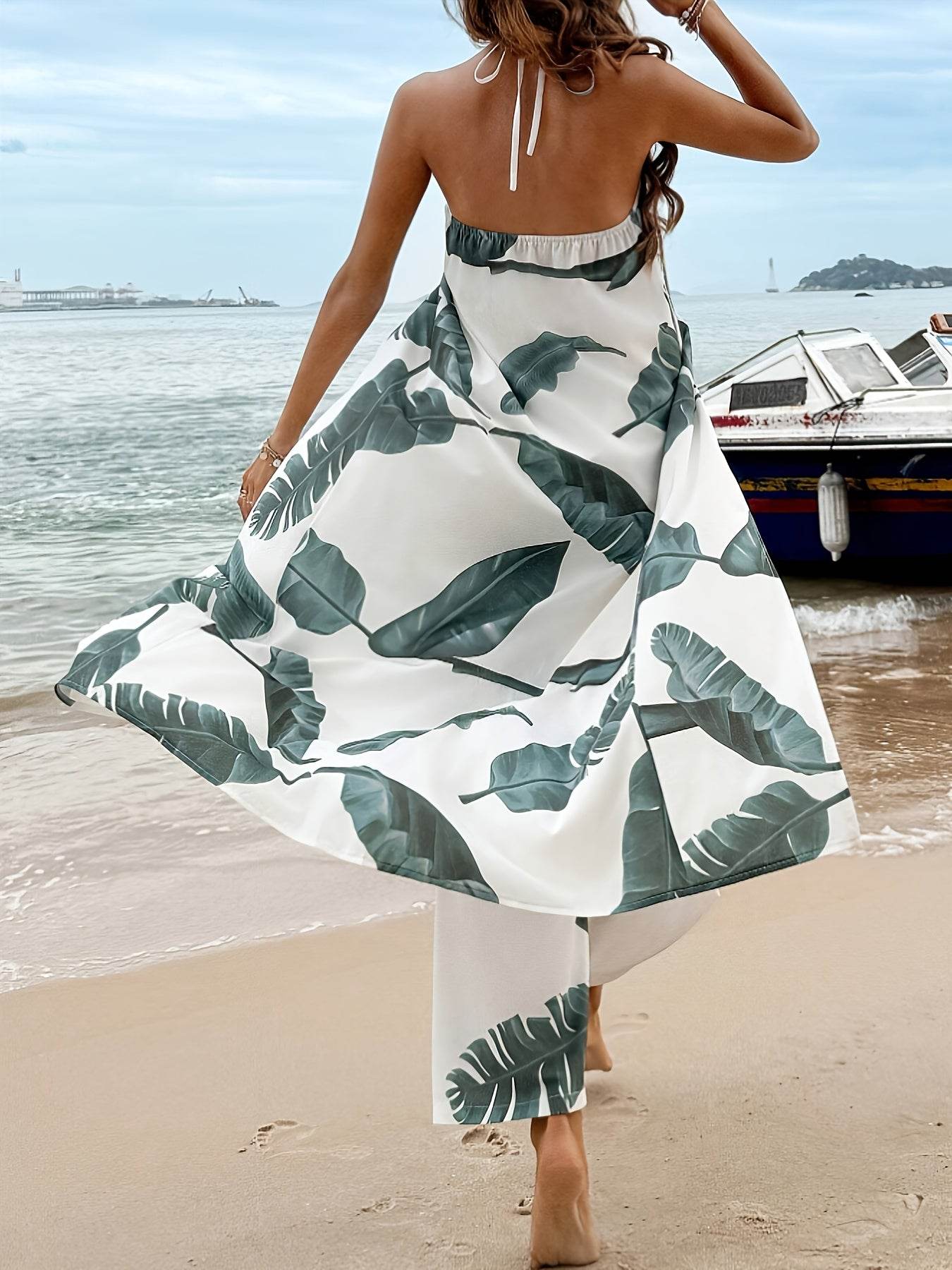 Stylish Women's Tropical Plant Print Two-Piece Set - Camisole & Pants - Buy Center