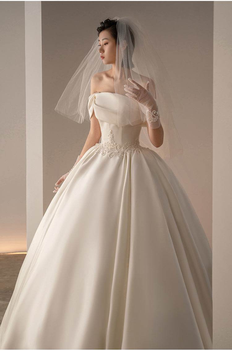 Women's Satin Off-Shoulder Wedding Dress - Retro Fashion Trend 2025 - Buy Center
